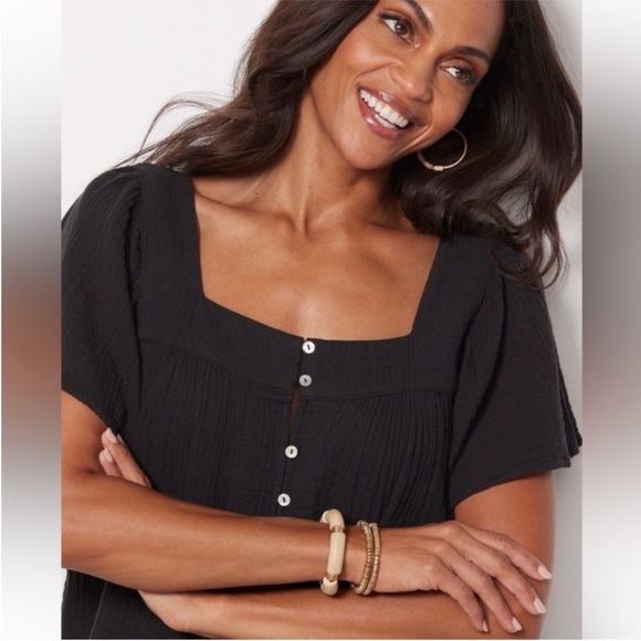 ▪️Rails Black Cotton Gauze Square Neck Lightweight Top Blouse Size S - Picture 5 of 12